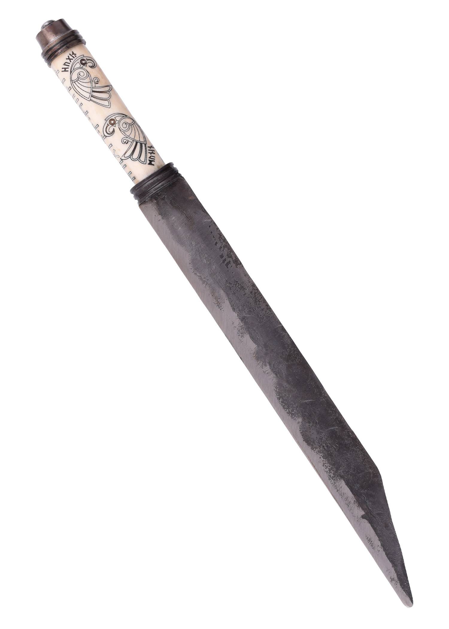 Viking Langsax, Viking saxmes, benen handvat met Noorse raven Hugin en Munin