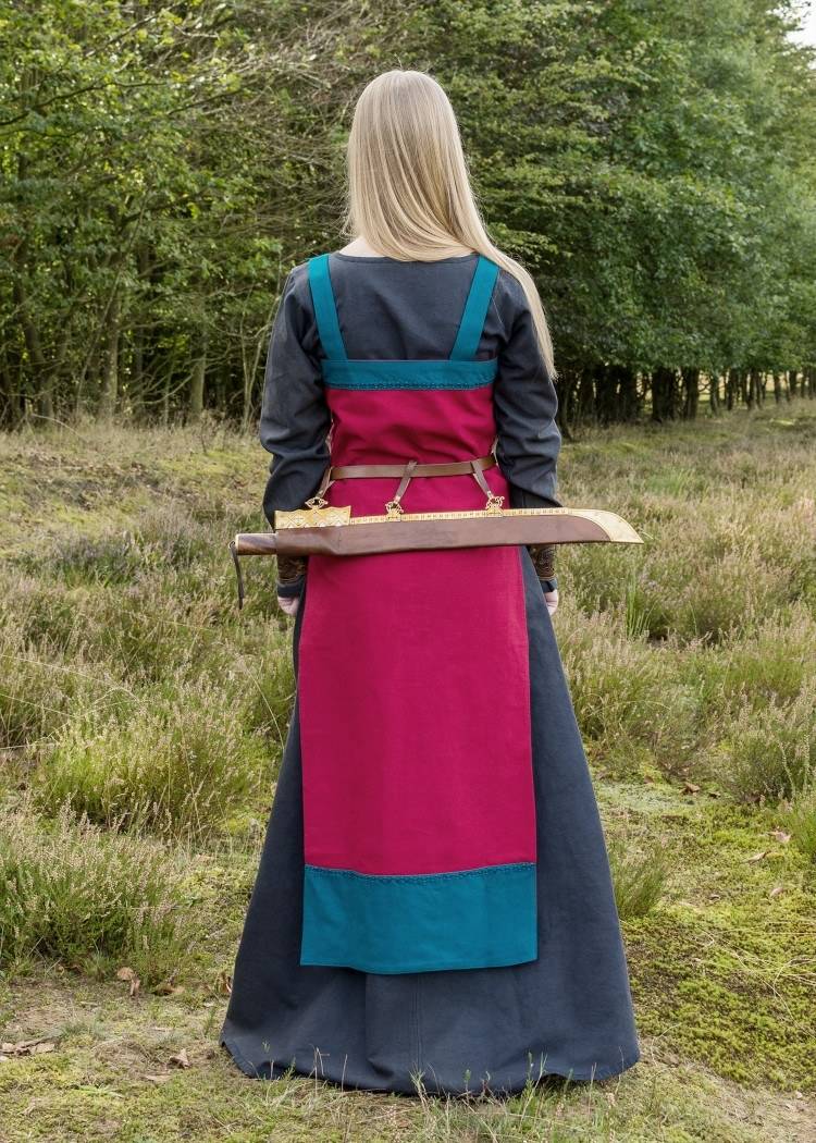 Wikinger Schürzenkleid mit Stickerei, rot/petrol