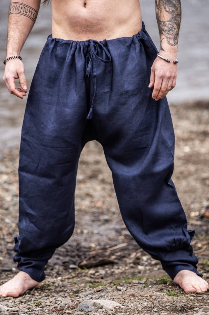 Viking Rus broek in 100% linnen in Donkerblauw