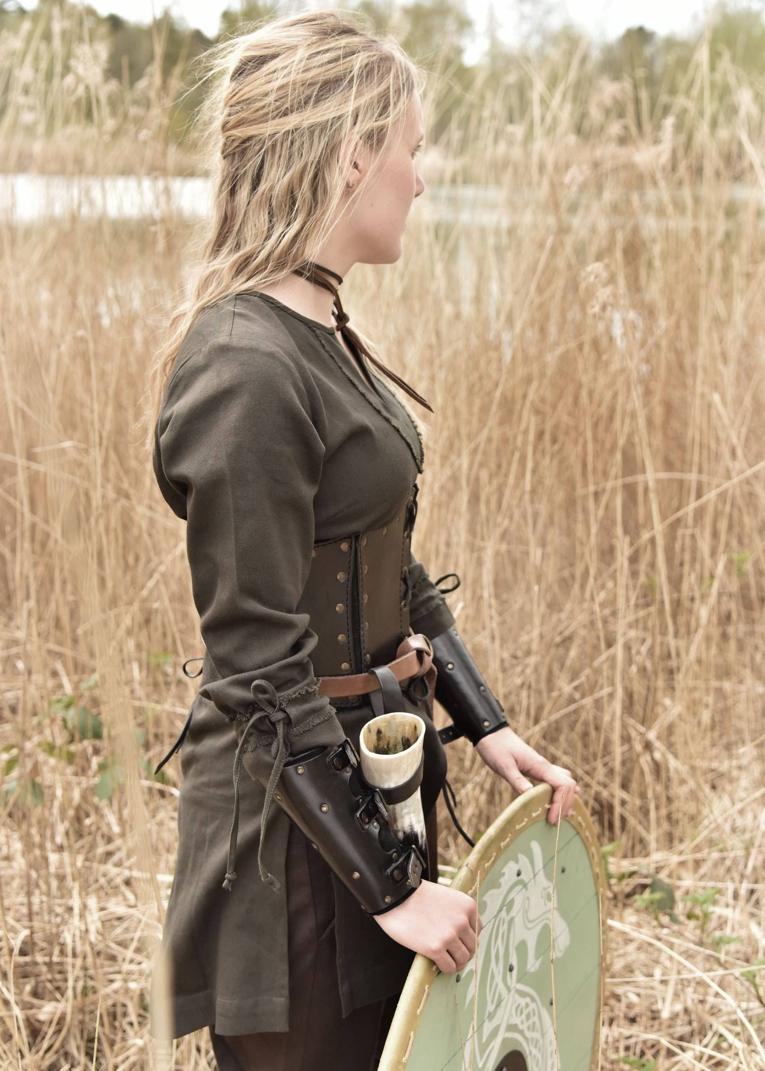 Viking Schildmaagd Dames tuniek in Olijfgroen