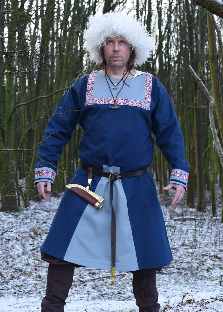 Wikinger Tunika mit Stickerei, blau