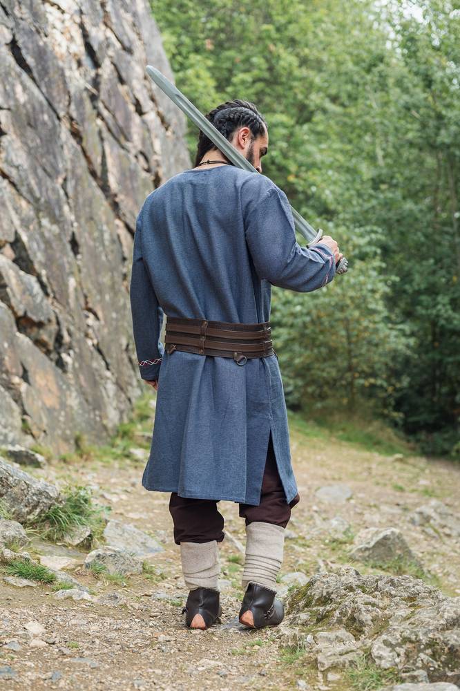 ​Viking Tuniek in Blauw/Grijs met handgemaakt Borduursel