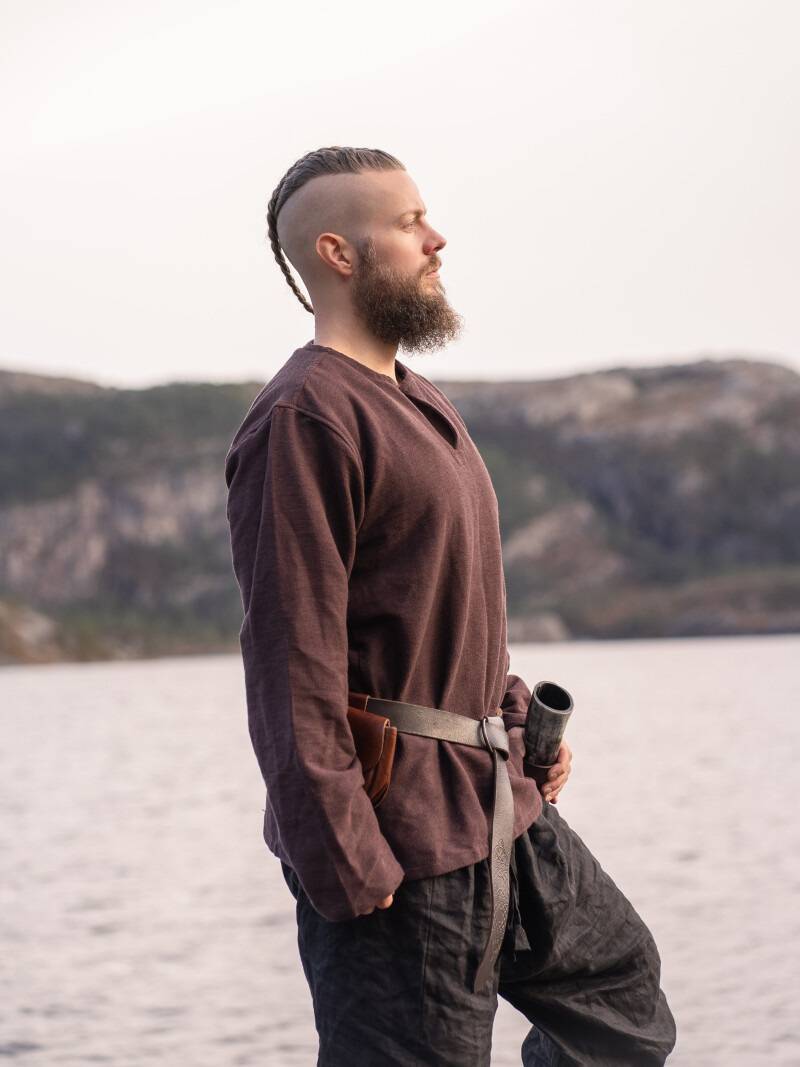 Wikinger Bluse, Langarmlig in Schwartz