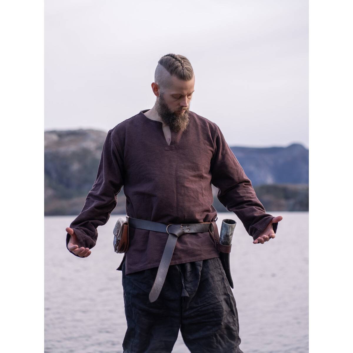 Wikinger Bluse, Langarmlig in Schwartz