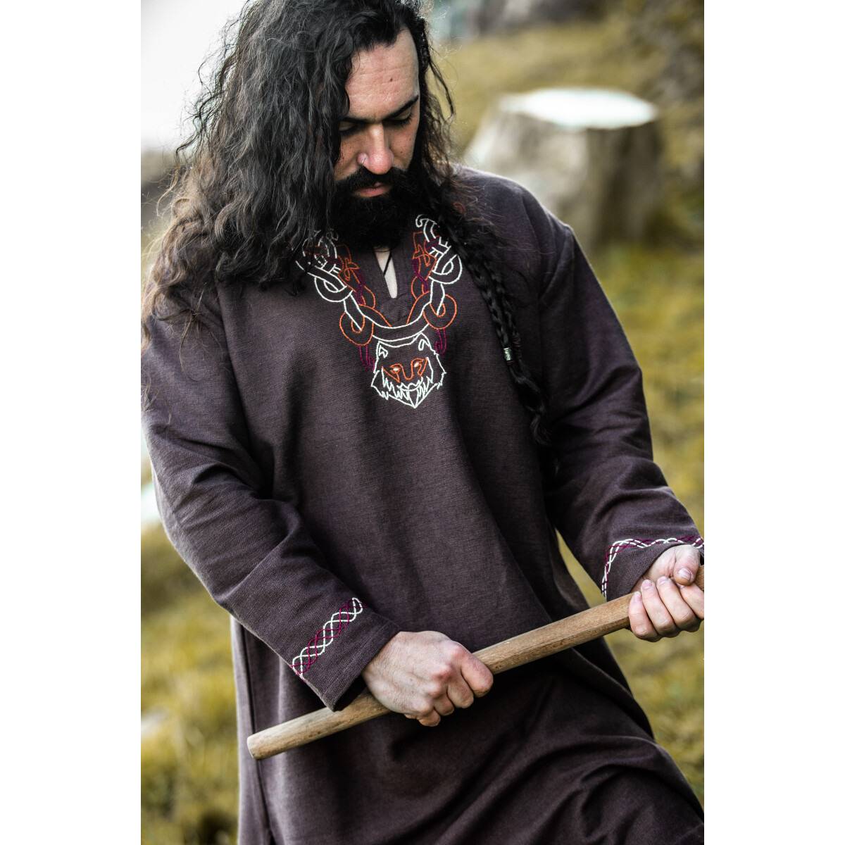 ​Viking Tuniek in Bruin met handgemaakt Borduursel
