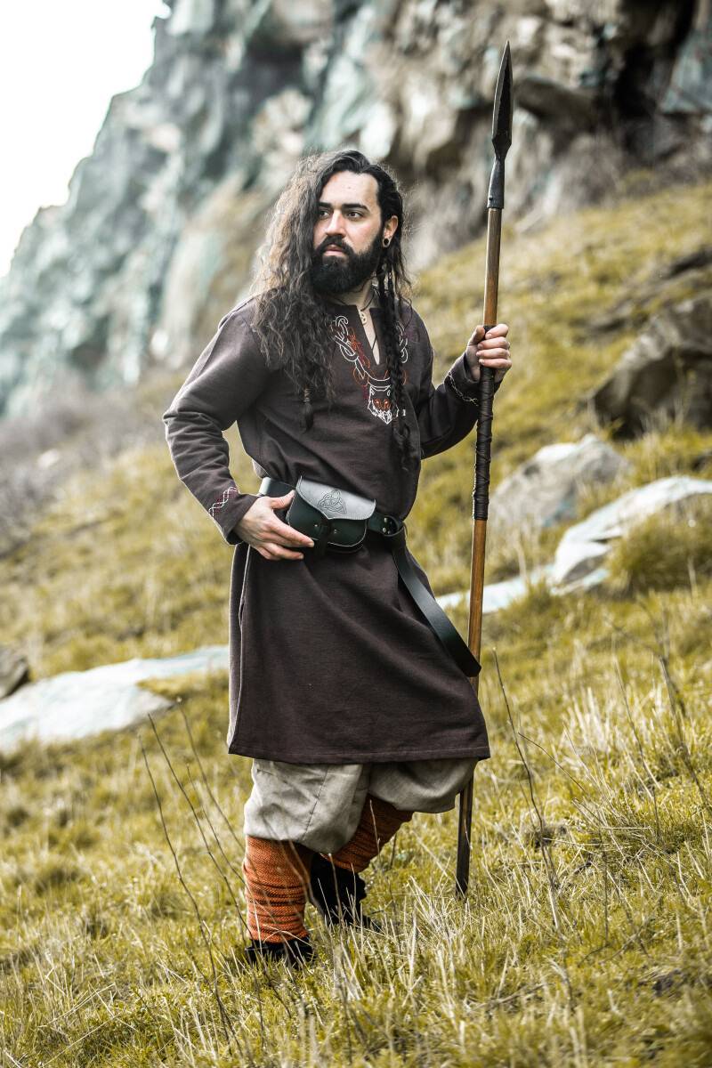 ​Viking Tuniek in Bruin met handgemaakt Borduursel