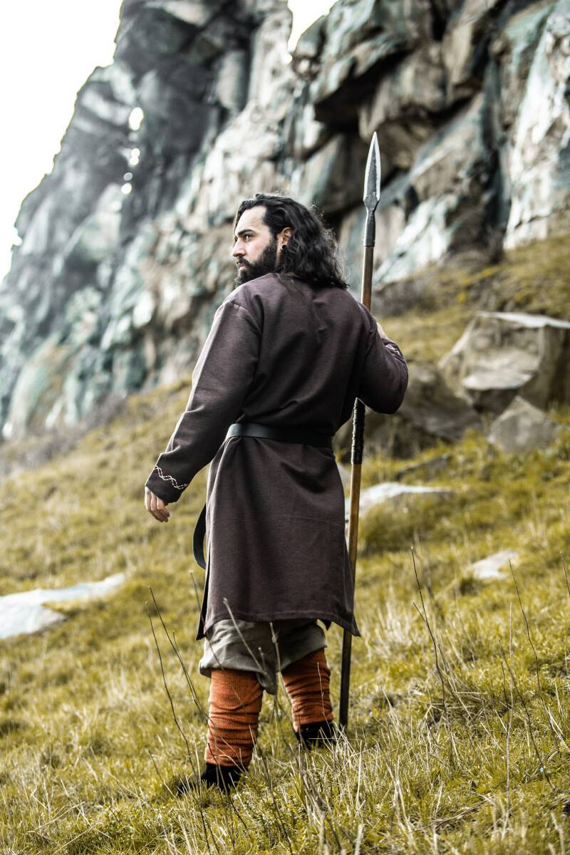 ​Viking Tuniek in Bruin met handgemaakt Borduursel
