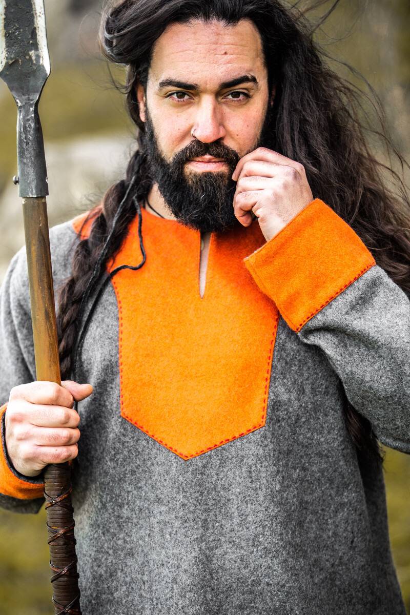 ​Wikinger Tunika in Wolle in Grau/Orange