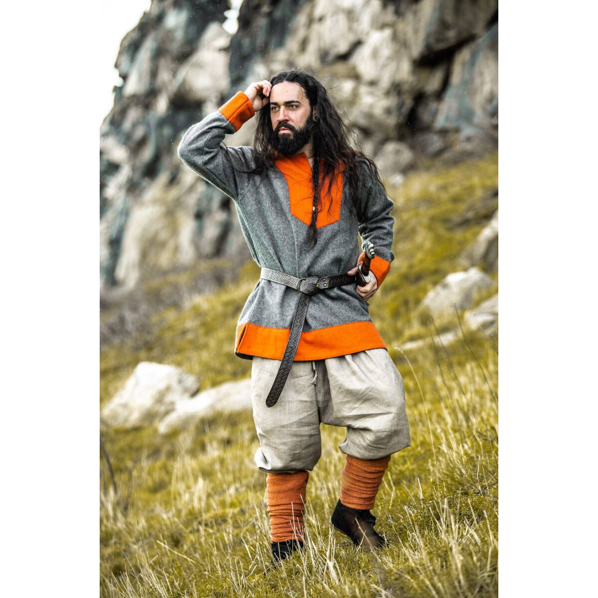 ​Wikinger Tunika in Wolle in Grau/Orange