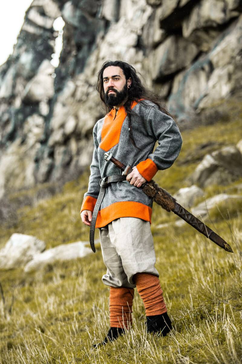 ​Wikinger Tunika in Wolle in Grau/Orange