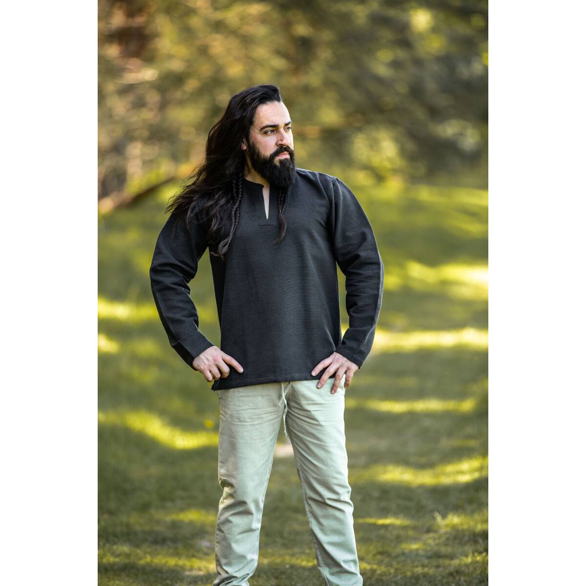 Viking Tuniek, met Lange Mouw in Zwart
