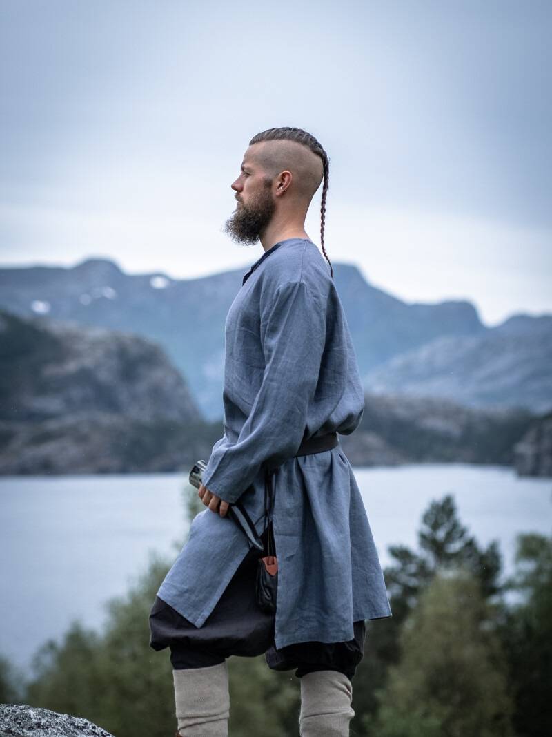 ​​Wikinger Leinentunika in Blau/Grau