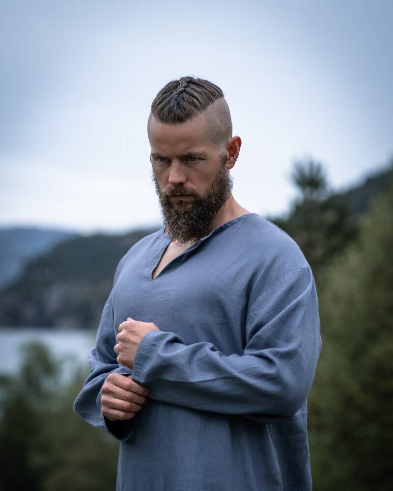 ​​Wikinger Leinentunika in Blau/Grau
