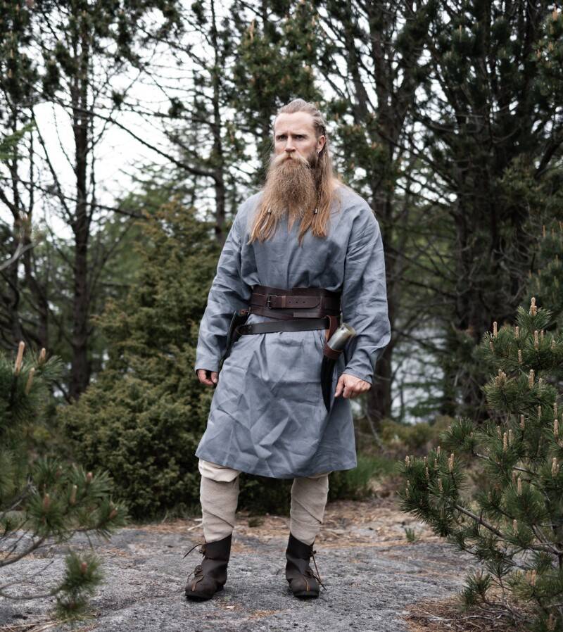 ​​Wikinger Leinentunika in Blau/Grau