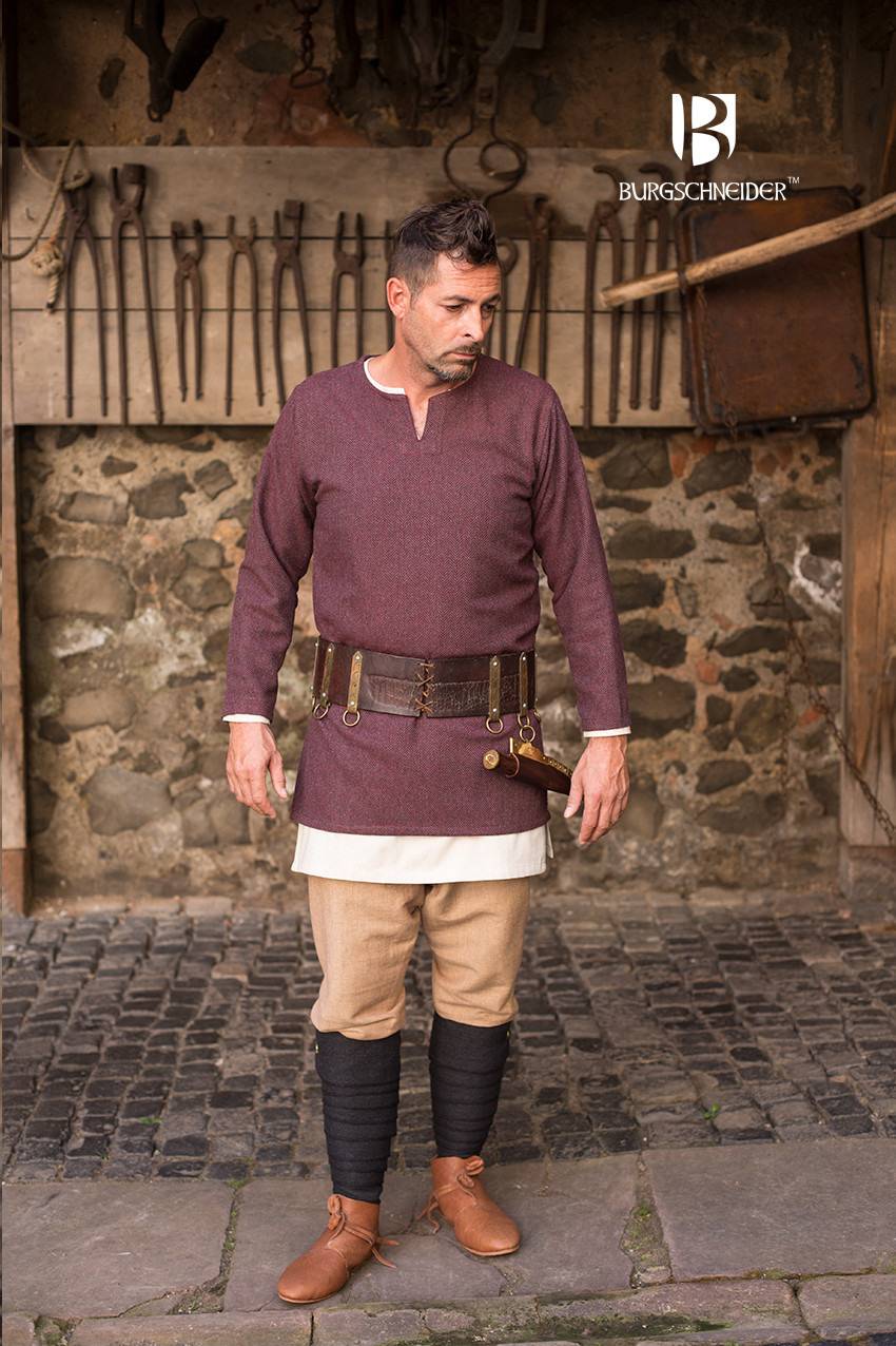 Viking Tuniek, Visgraat Tyr van Wol in Bordeaux/Grijs