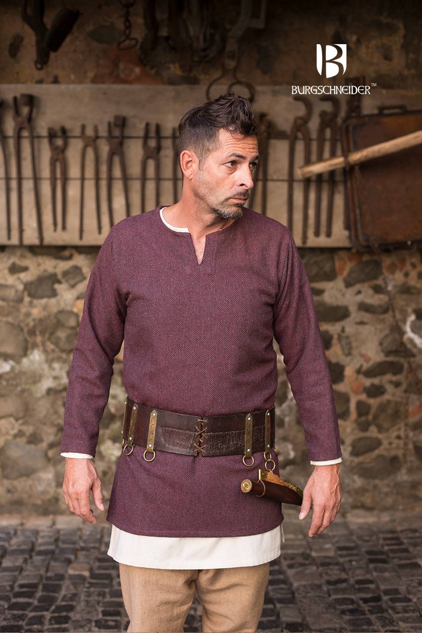 Viking Tuniek, Visgraat Tyr van Wol in Bordeaux/Grijs