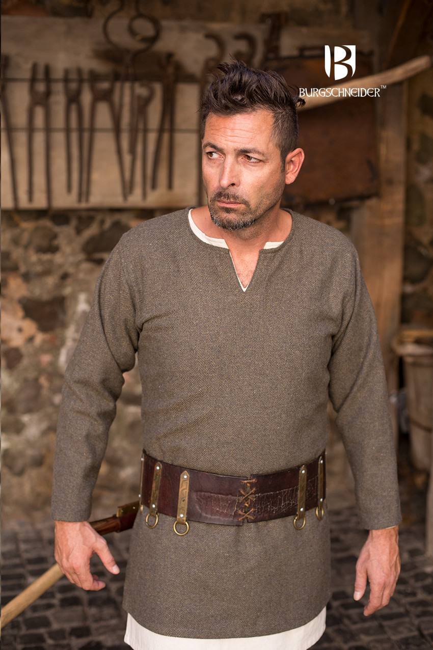 Viking Tuniek, Visgraat Tyr van Wol in Olijfkleur/Grijs