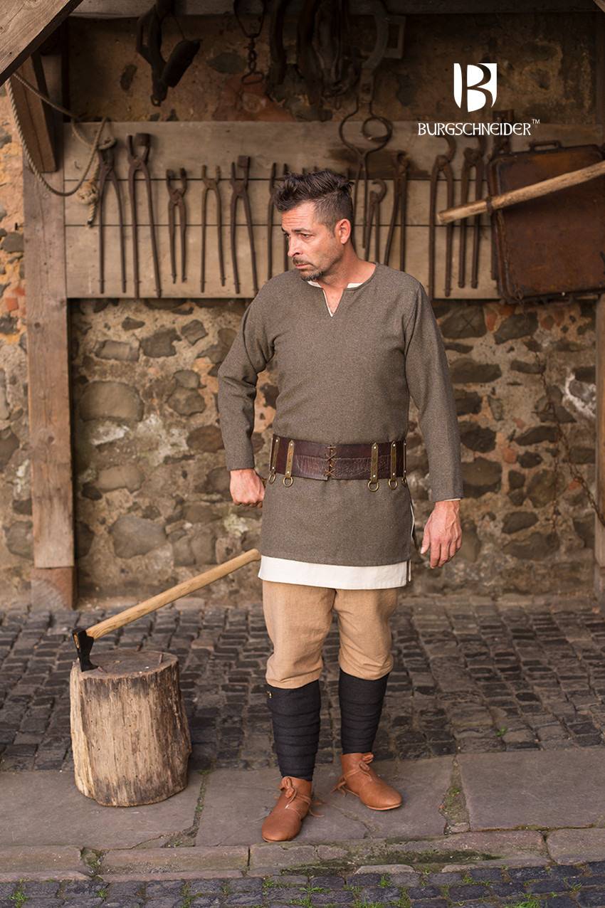 Viking Tuniek, Visgraat Tyr van Wol in Olijfkleur/Grijs