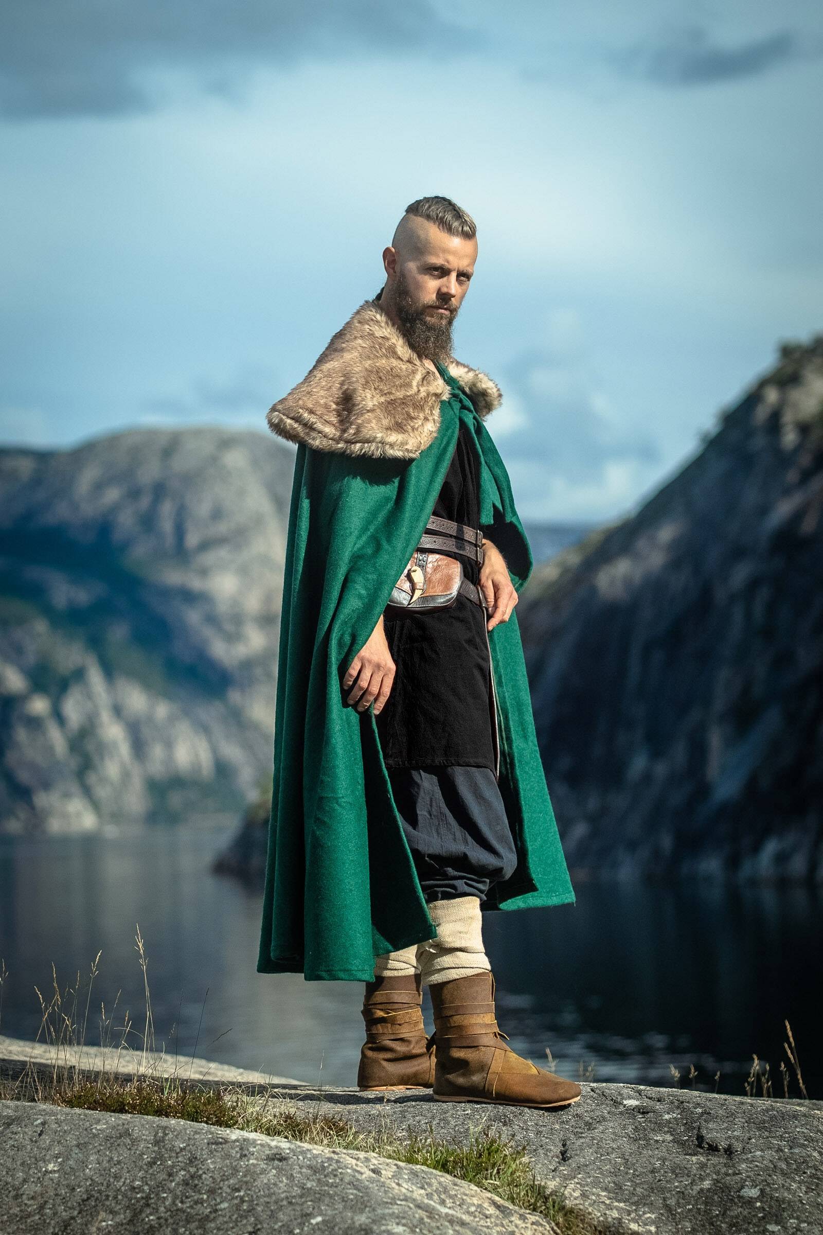 Viking Mantel/Cape met Imitatiebont in Groen