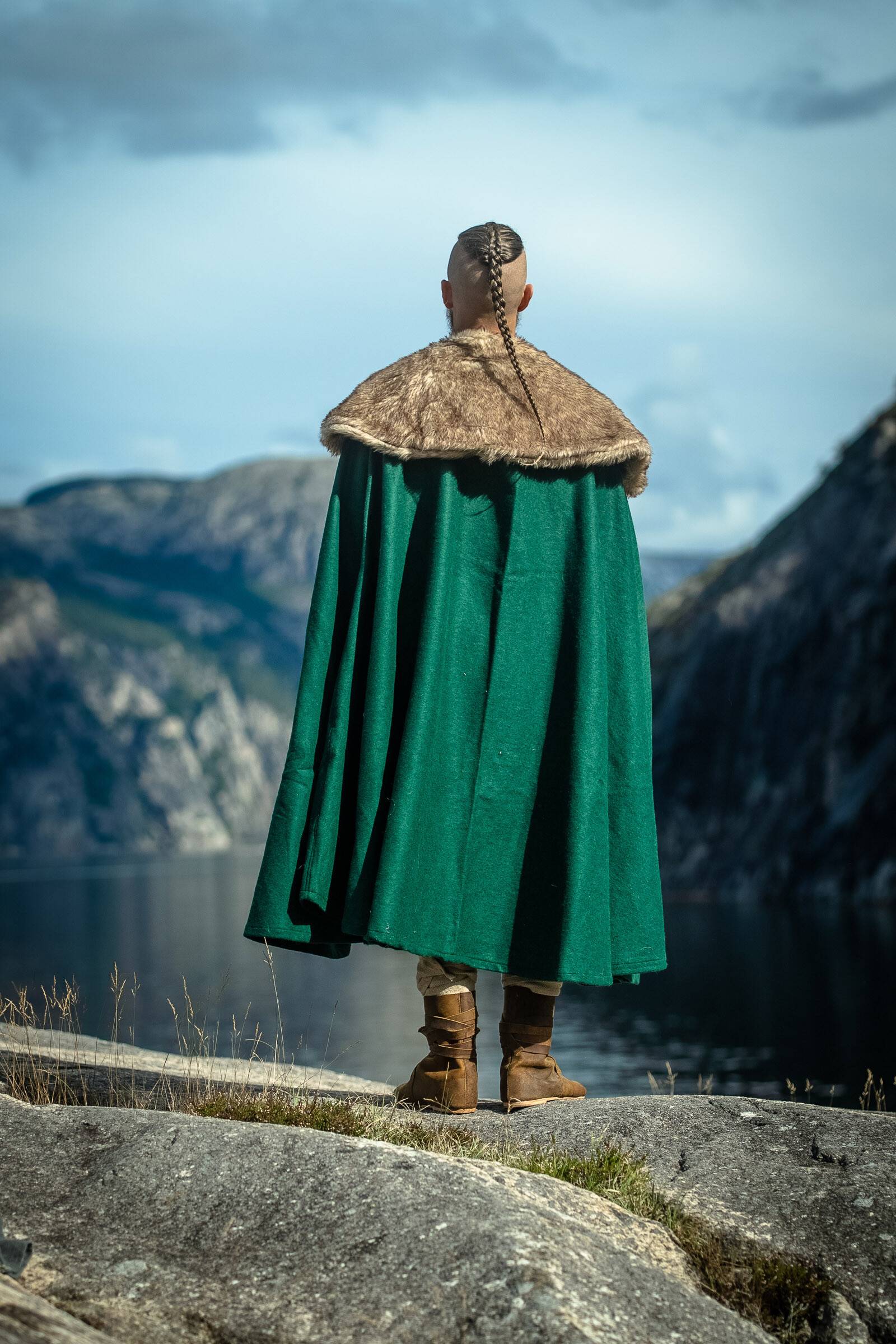Viking Mantel/Cape met Imitatiebont in Groen