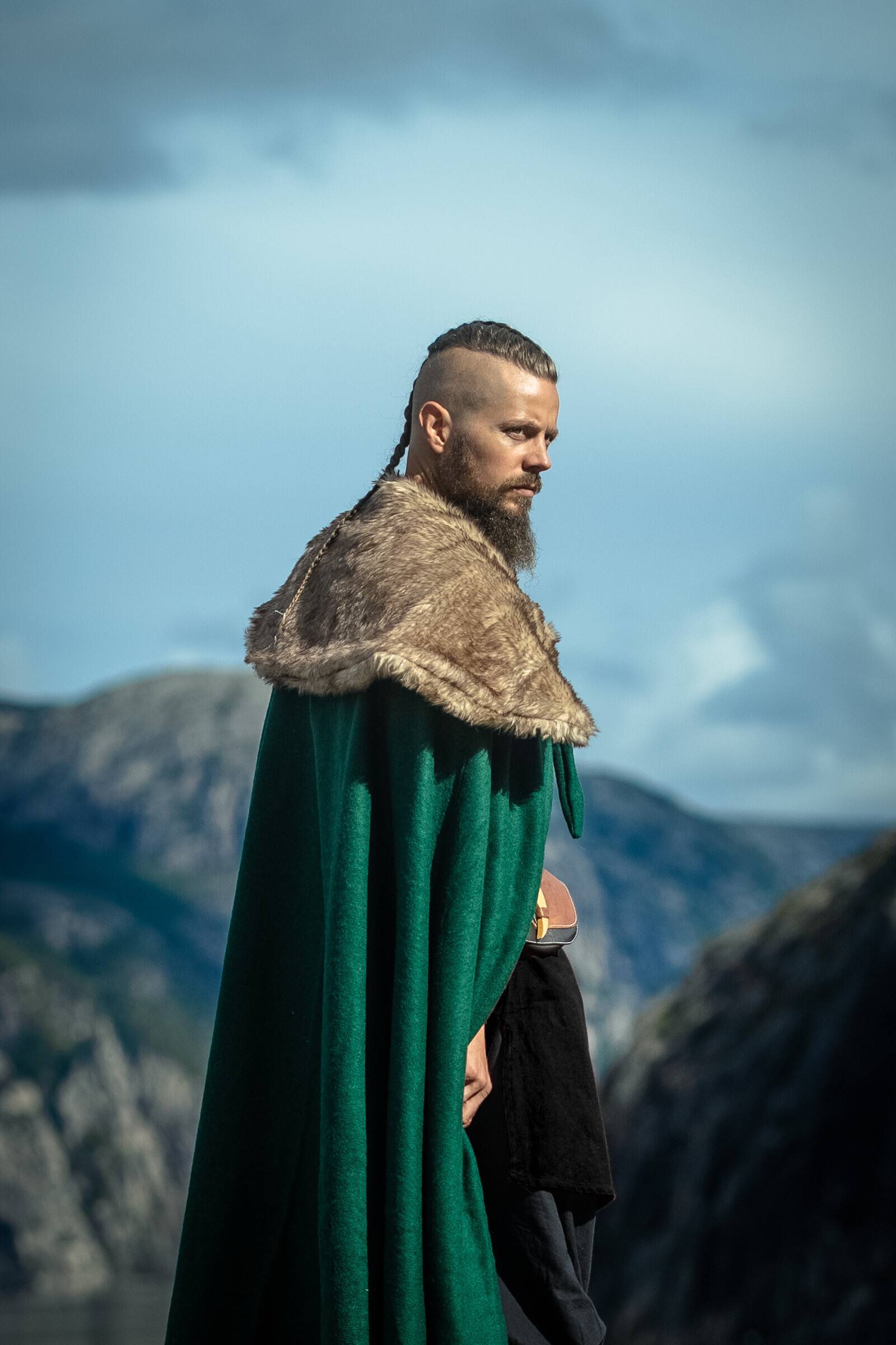 Viking Mantel/Cape met Imitatiebont in Groen