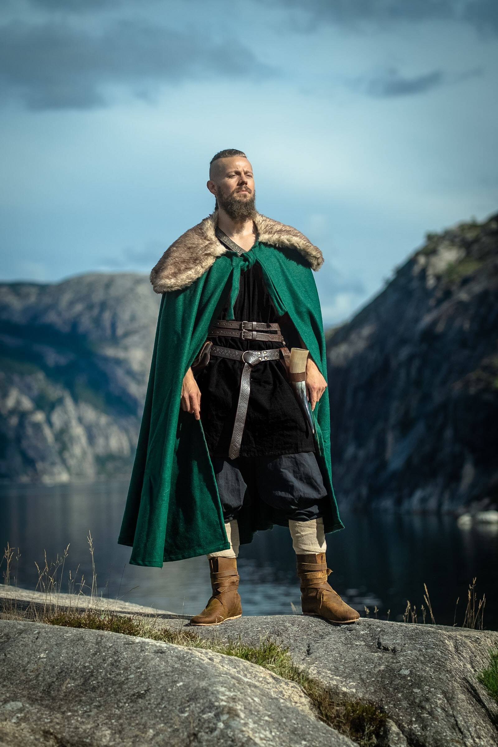 Viking Mantel/Cape met Imitatiebont in Groen