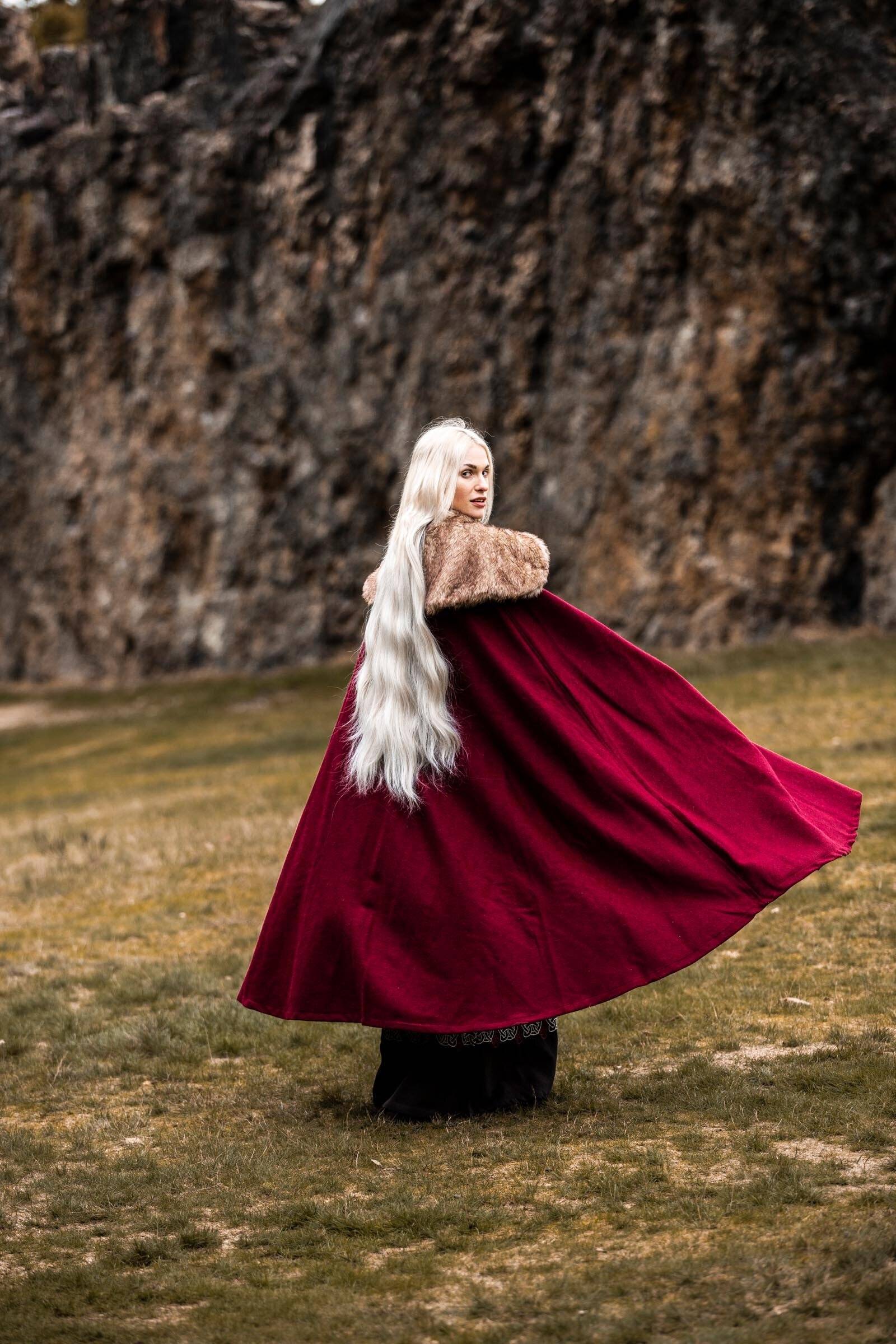 Viking Mantel/Cape met Imitatiebont in Rood