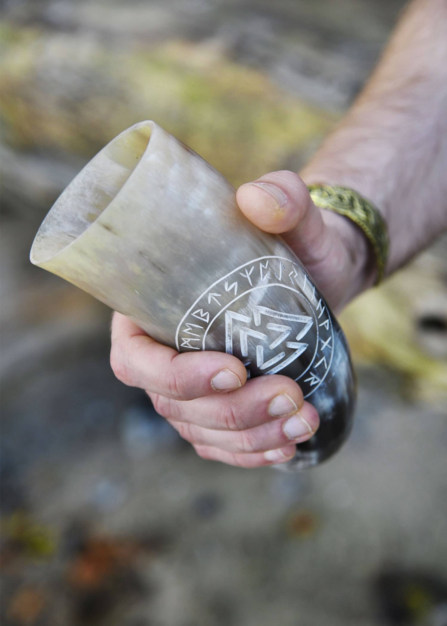Viking Drinkhoorn Valknut met Standaard
