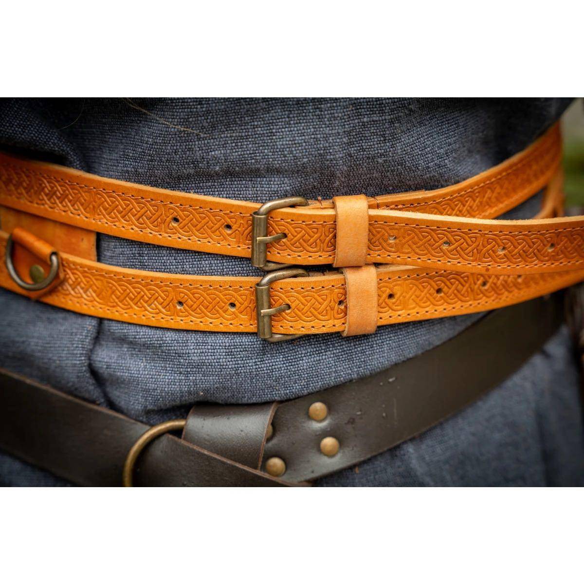 Viking lederen dubbele Riem in cognac Bruin