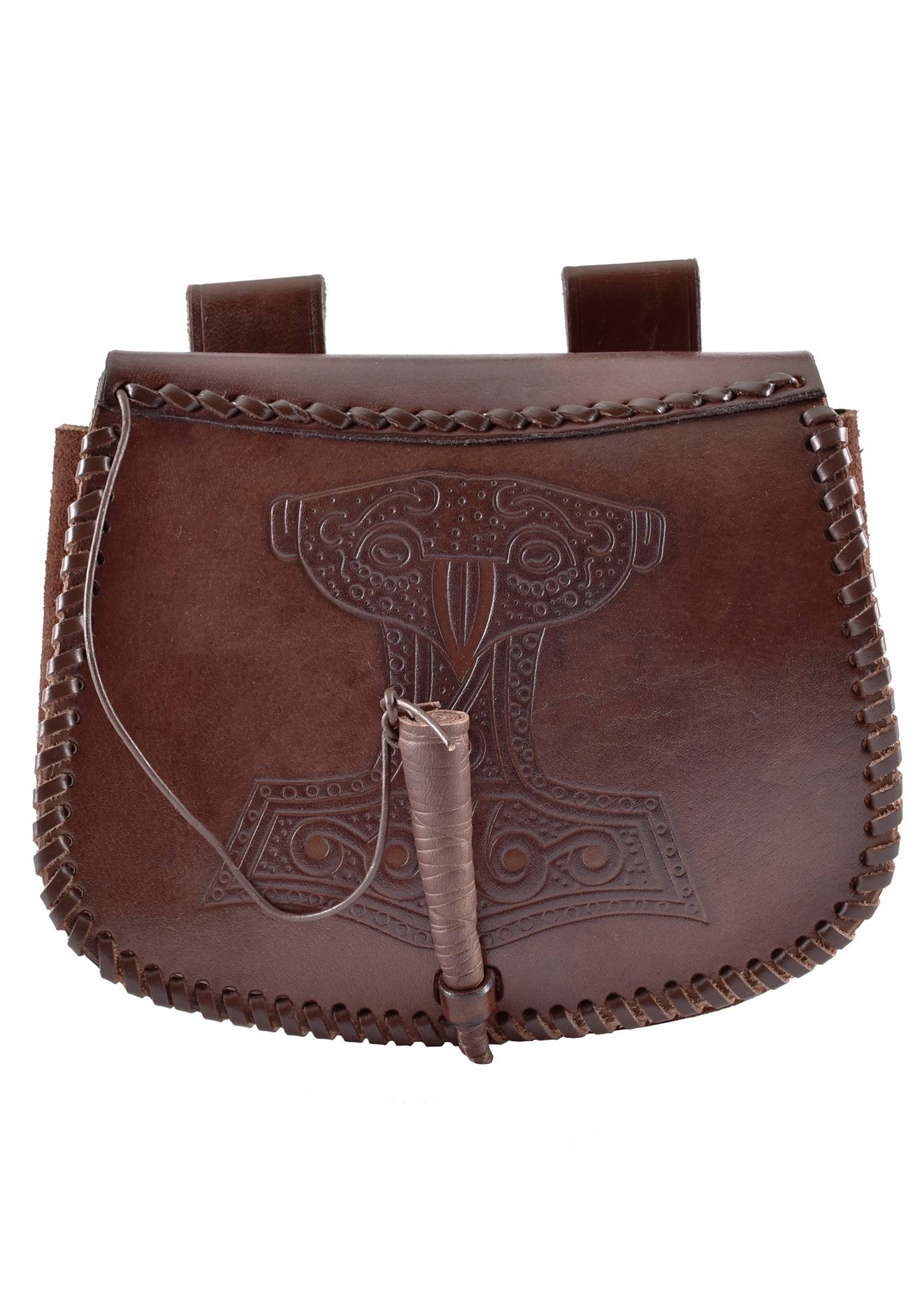 Viking heuptas met Thor's hamer reliëf, leer, in bruin