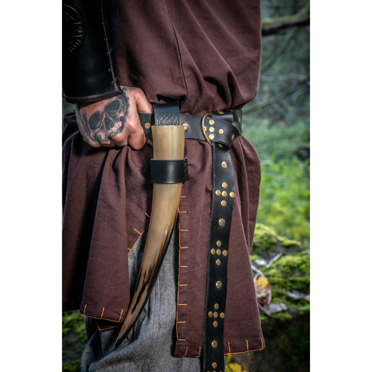 Wikinger Ringgürtel aus robustem Leder Schwarz
