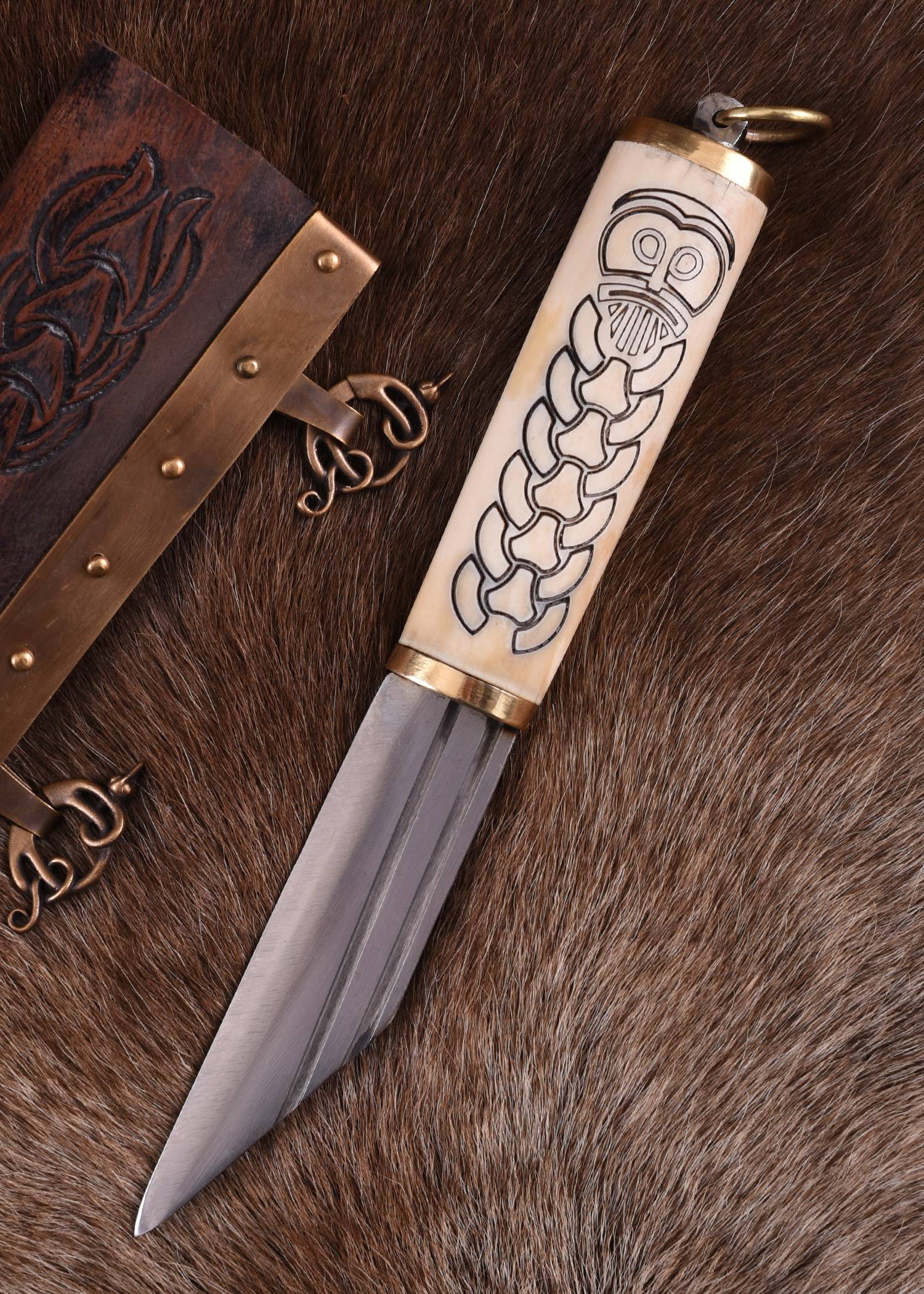 Klein Viking-saxmes met een handvat van been/messing in Oudnoorse stijl