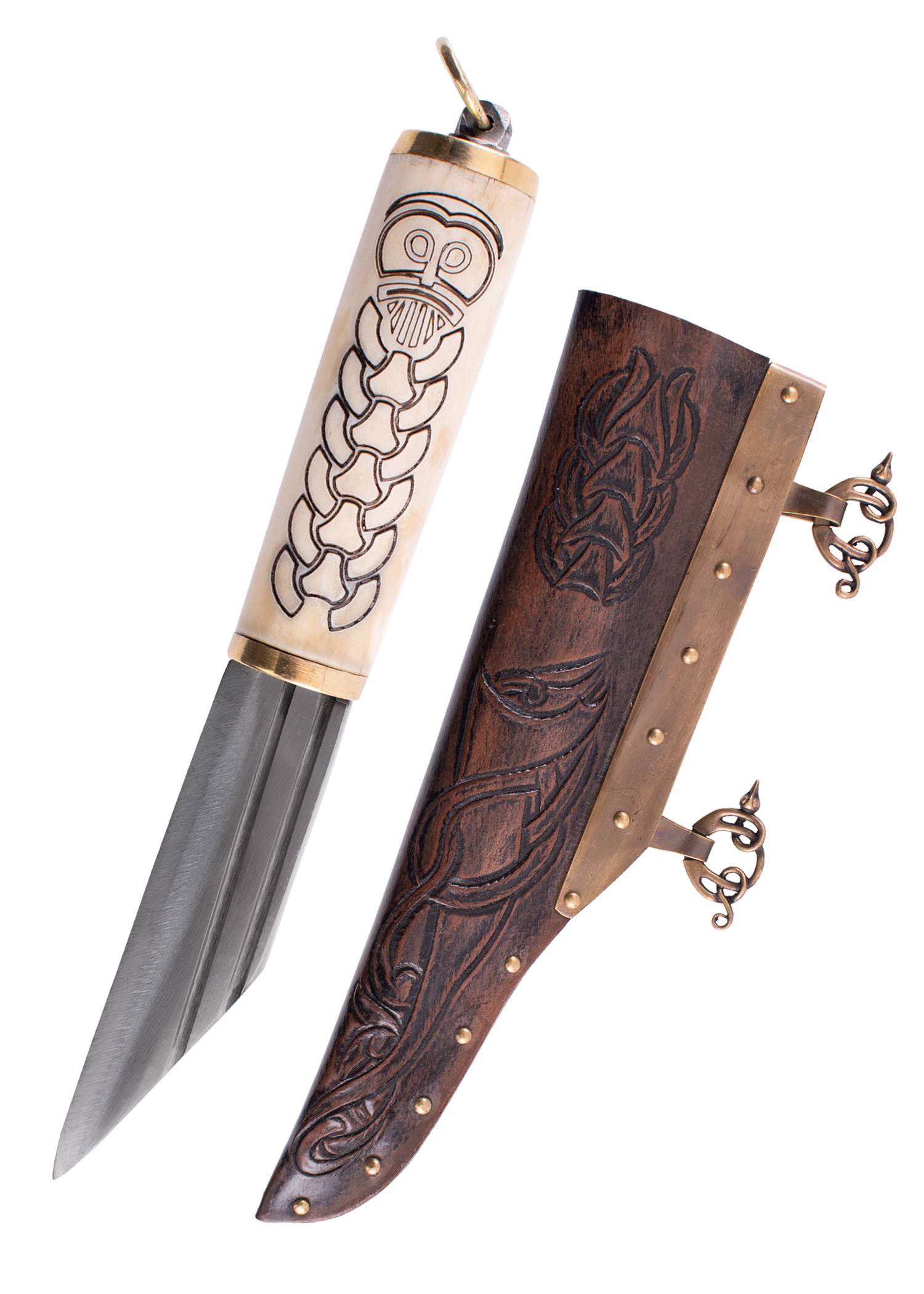 Klein Viking-saxmes met een handvat van been/messing in Oudnoorse stijl