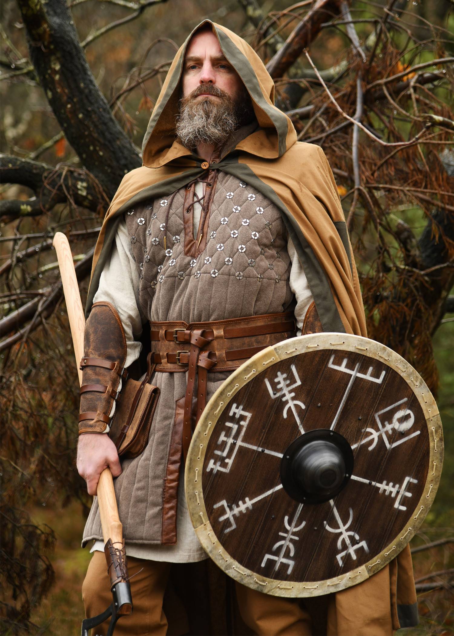 ​Wikinger Schild “Vegvísir“ mit Rohhaut-Umrandung, 60 cm