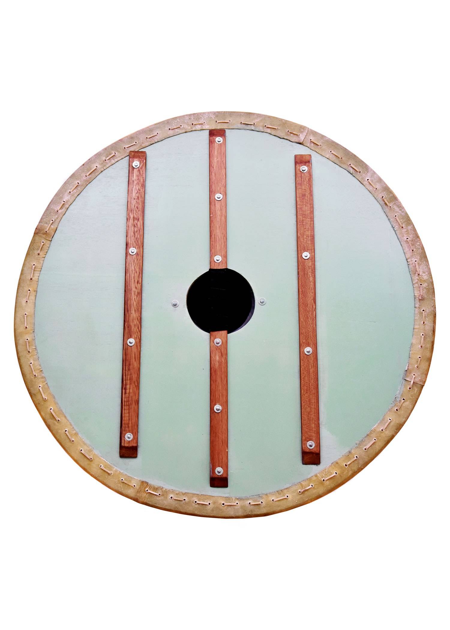 Viking Rondschild met rand van ruw leer, 80 cm Ø