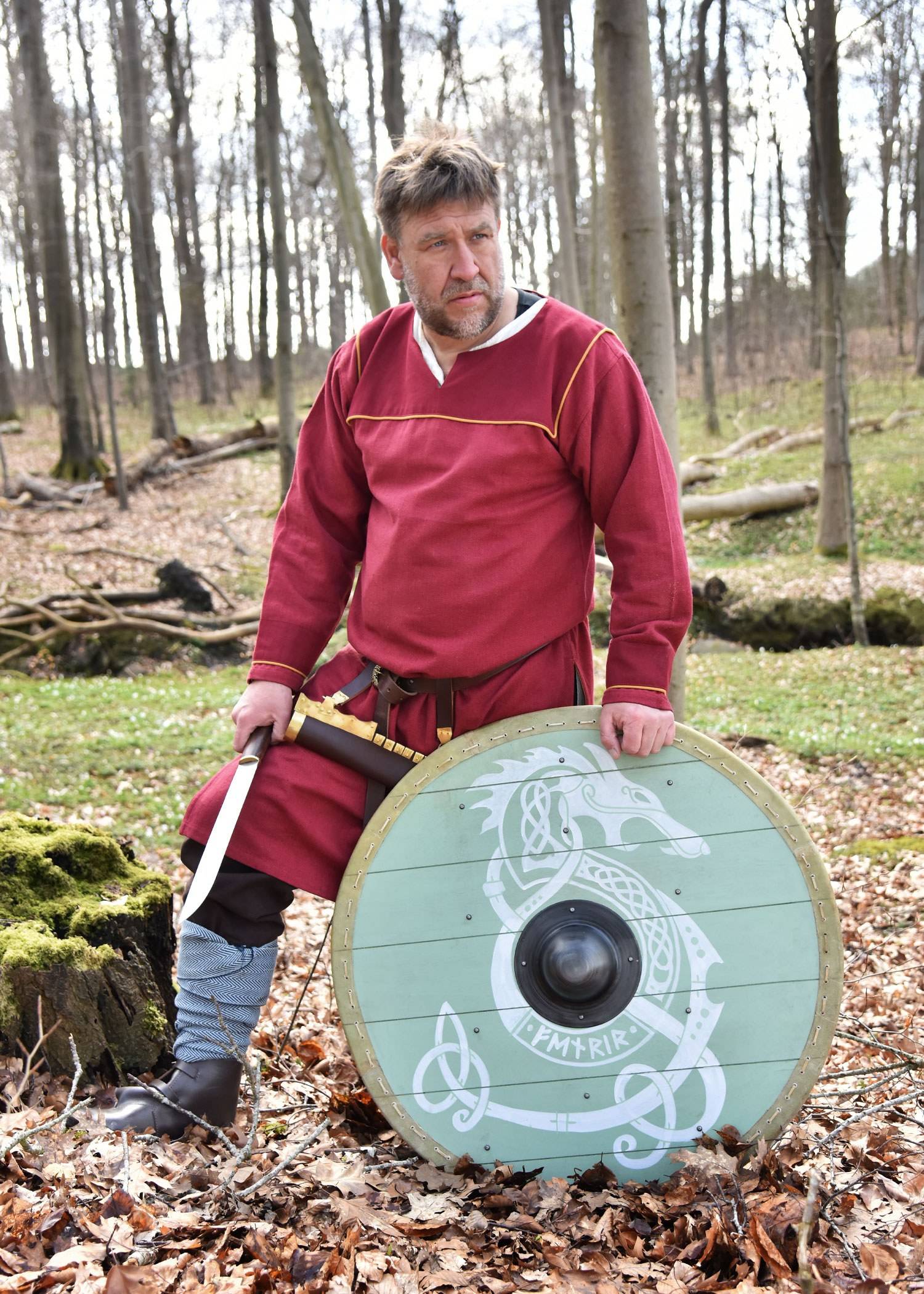 Viking Rondschild met rand van ruw leer, 80 cm Ø