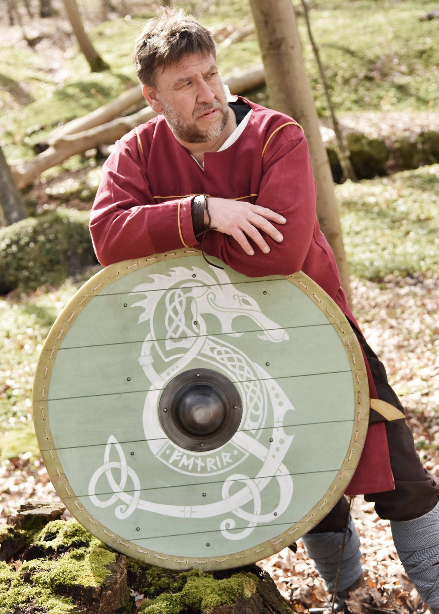 Viking Rondschild met rand van ruw leer, 80 cm Ø