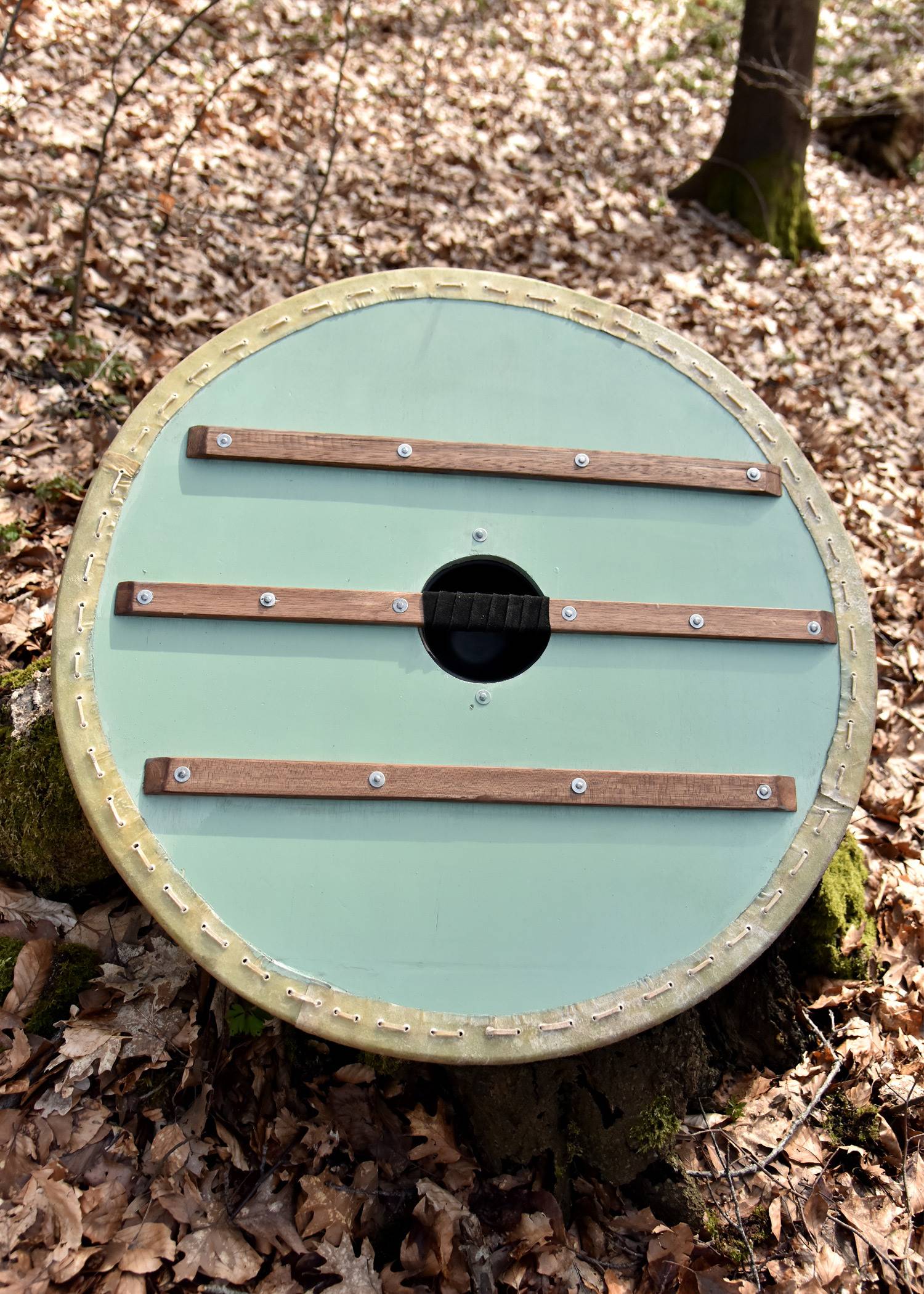 Viking Rondschild met rand van ruw leer, 80 cm Ø