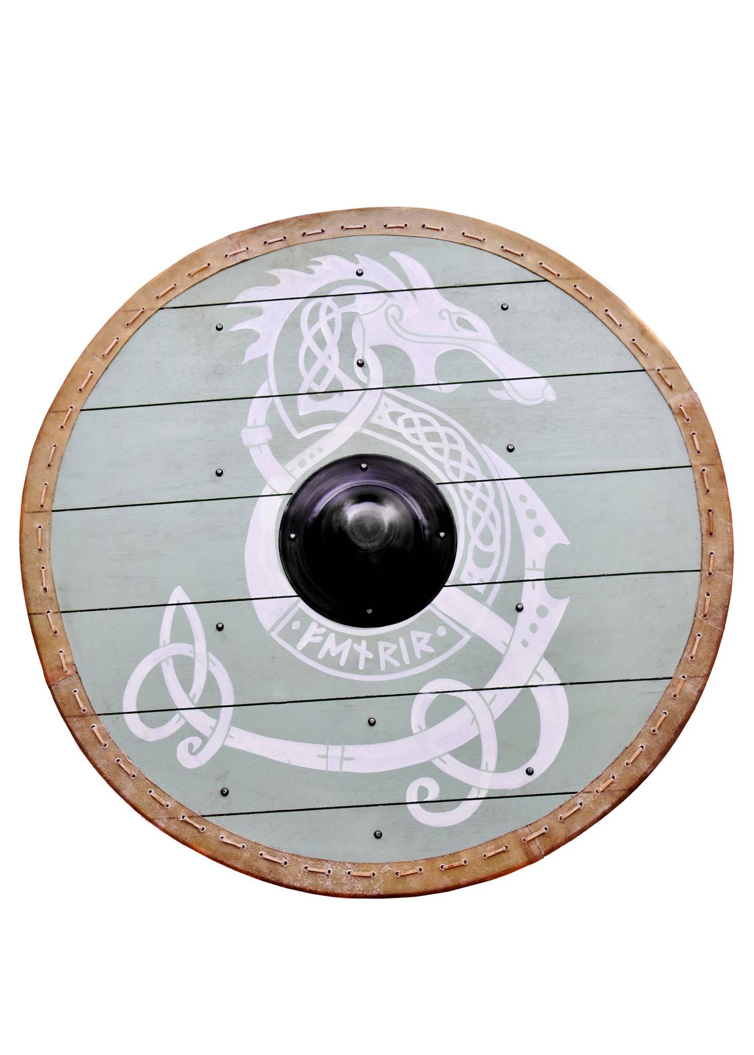 Viking Rondschild met rand van ruw leer, 80 cm Ø