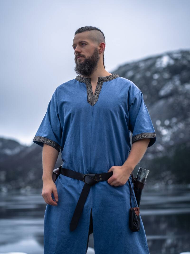 Viking-Romeins-Middeleeuwse Tuniek, Katoen in Blauw