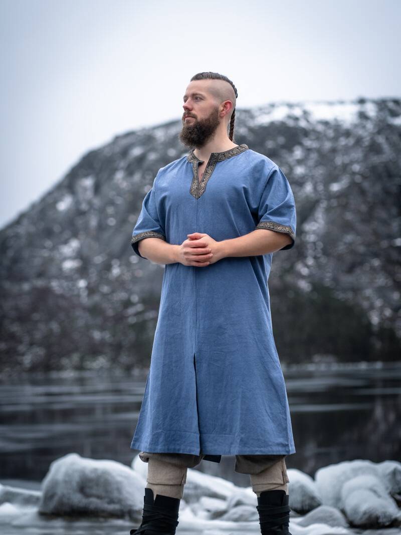 Viking-Romeins-Middeleeuwse Tuniek, Katoen in Blauw