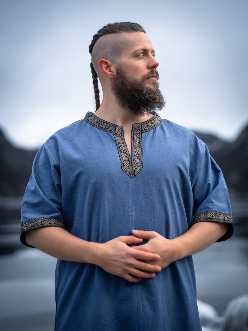 Viking-Romeins-Middeleeuwse Tuniek, Katoen in Blauw