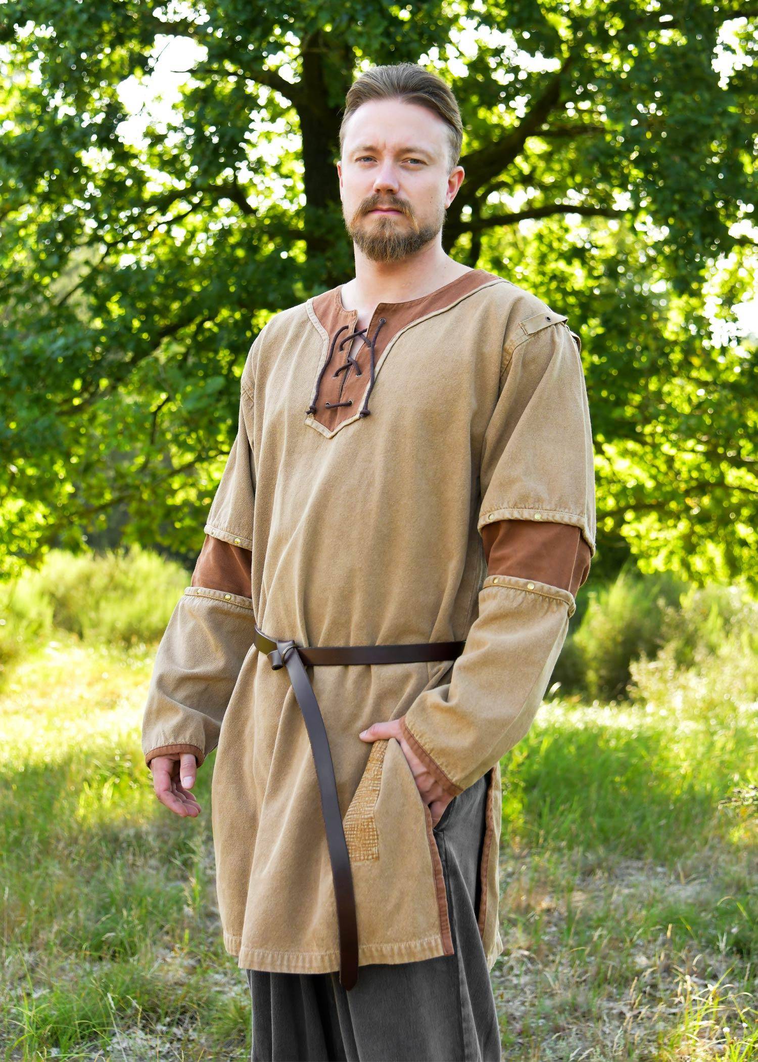 Viking / Middeleeuwse Tuniek in Beigebruin voor heren met een used look
