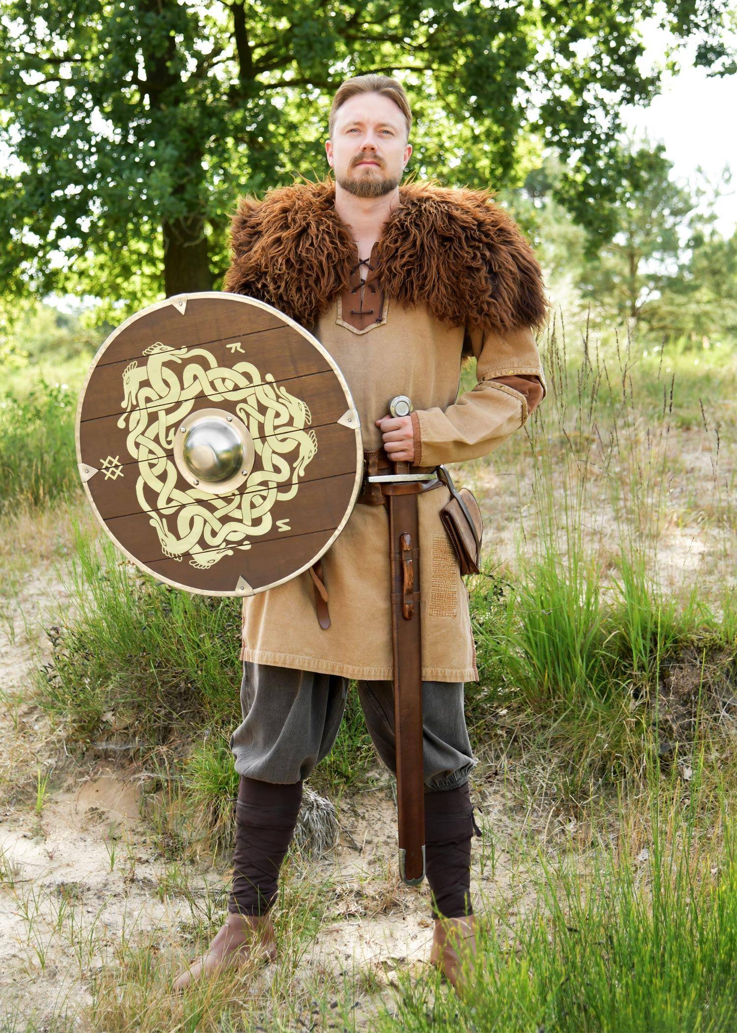 Viking / Middeleeuwse Tuniek in Beigebruin voor heren met een used look