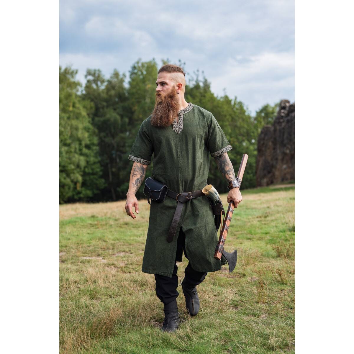 Viking-Romeins-Middeleeuwse Tuniek, Katoen in Groen