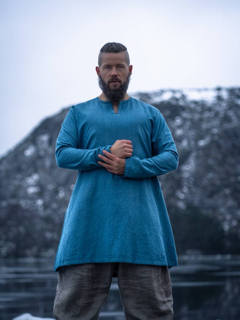 Vikingtuniek van Linnen in Blauw