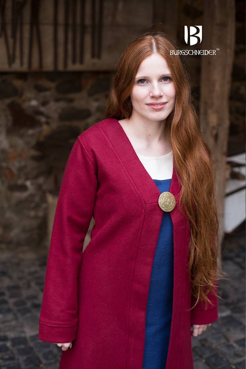​Viking Dames Birka Mantel Aslaug in Wol en Rood