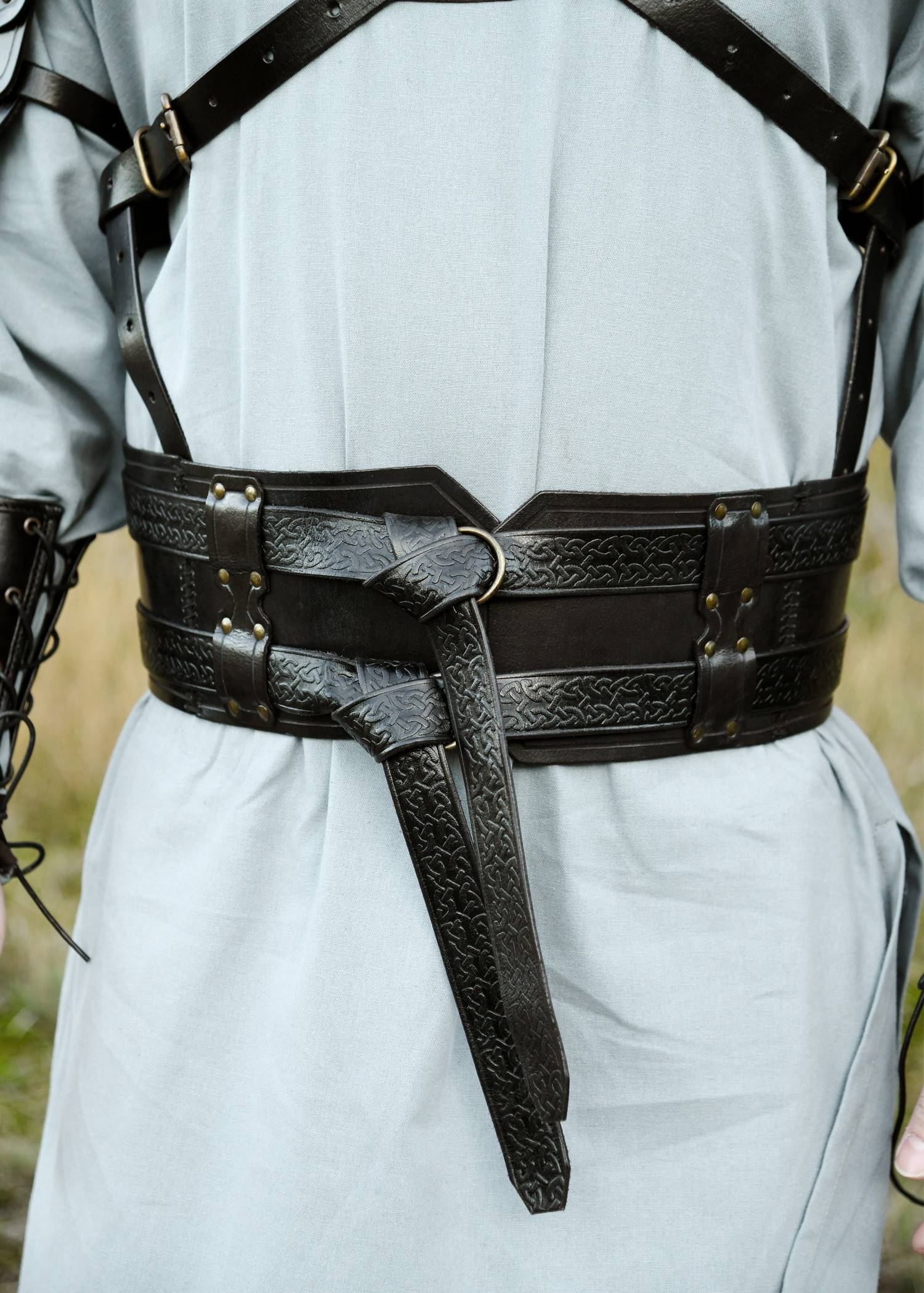 ​Mittelalter Doppelter Ledergürtel, schwarz