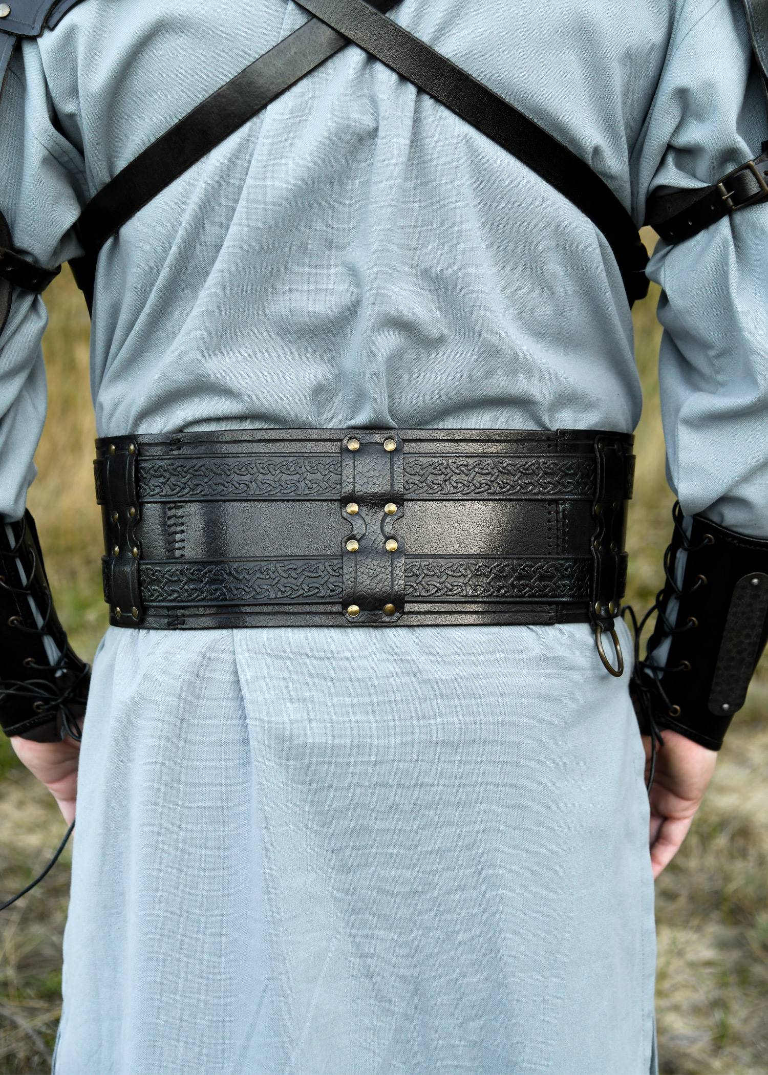 Middeleeuwse dubbele leren riem, zwart