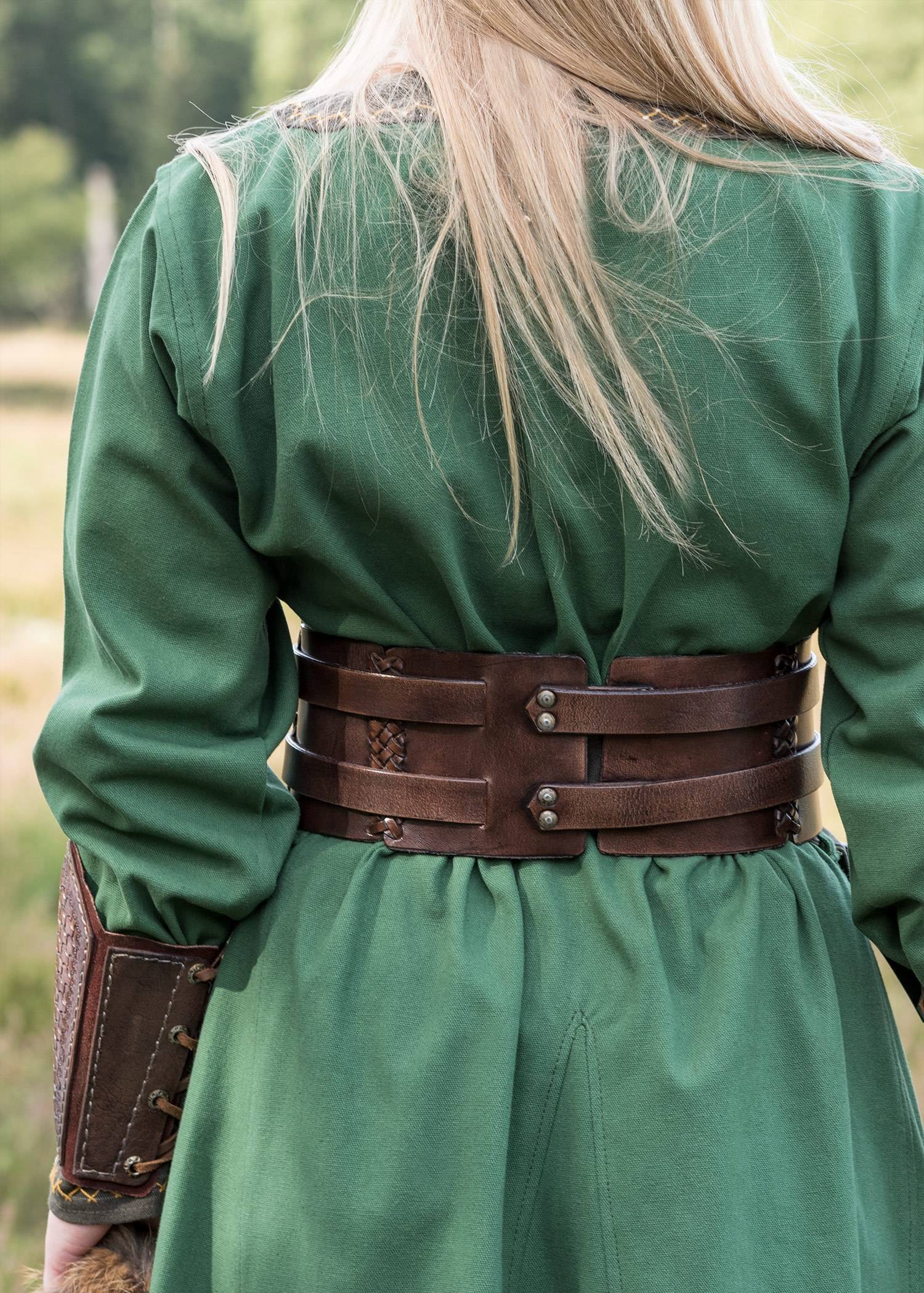 Brede leren dubbele Riem, gevlochten, unisex in Donkerbruin